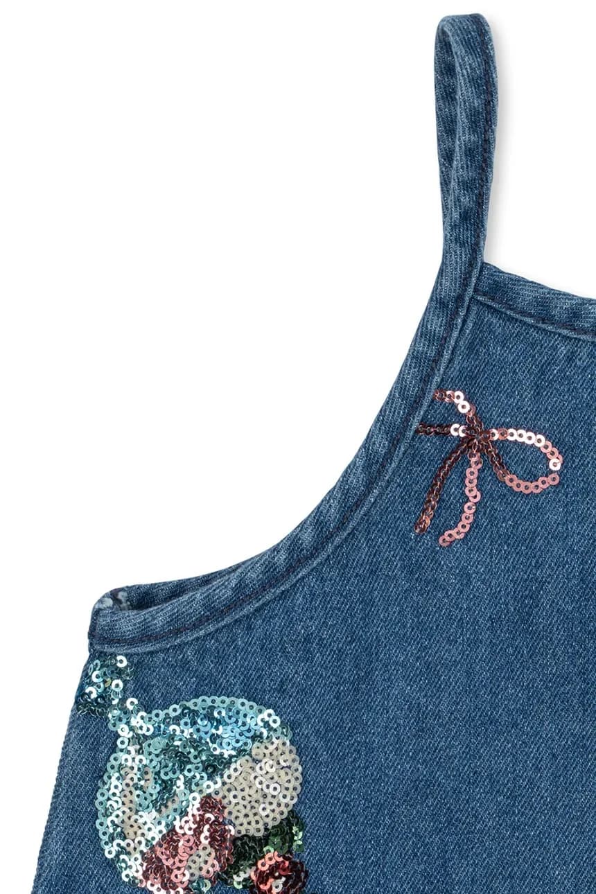 MAGOT ПЛАТЬЕ С ПАЙЕТКАМИ GOTS детское джинсовое платье - фото 4