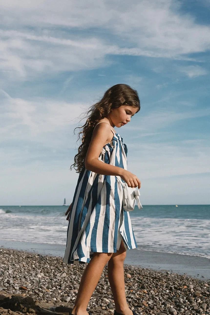 Детское платье с добавлением льна LIGHT NAVY STRIPES DRESS