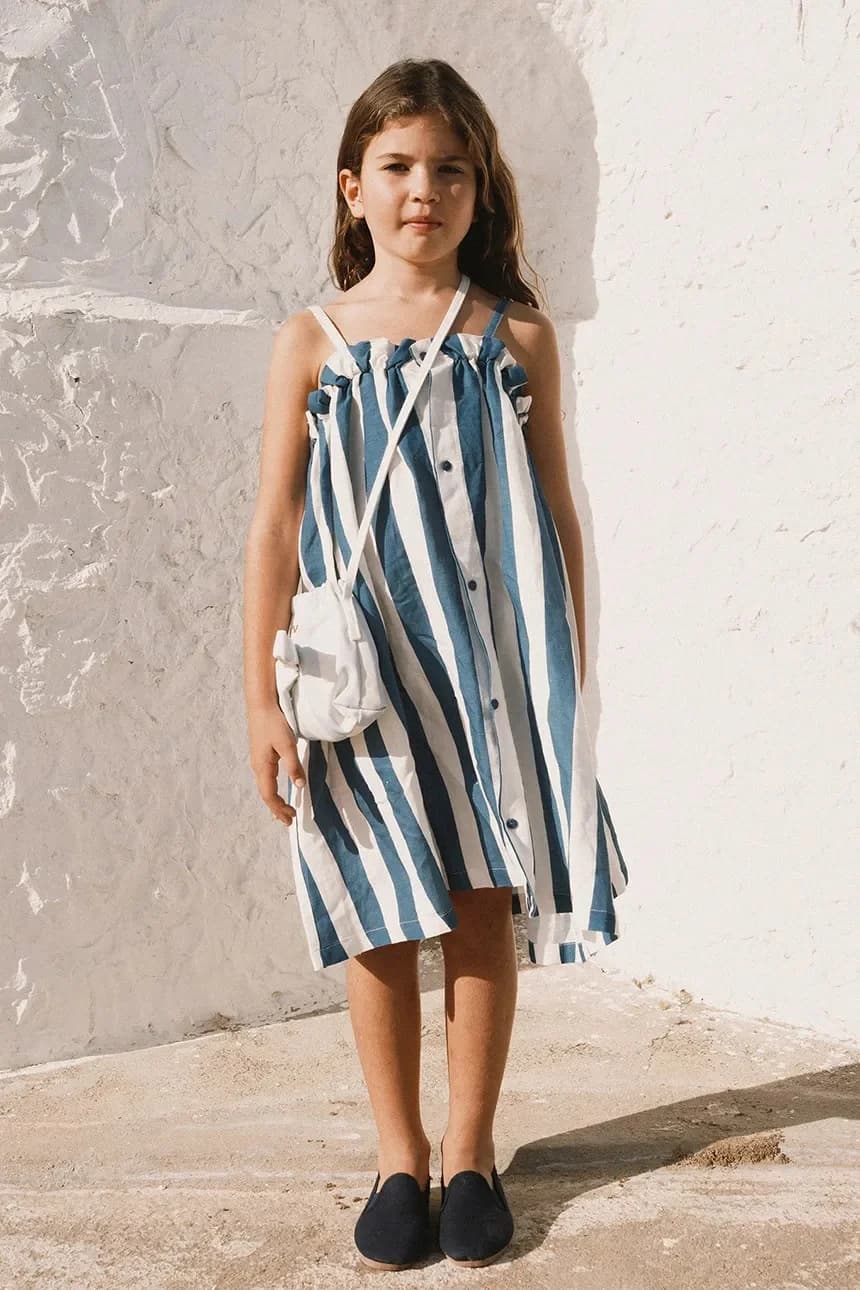 Детское платье с добавлением льна LIGHT NAVY STRIPES DRESS - фото 5