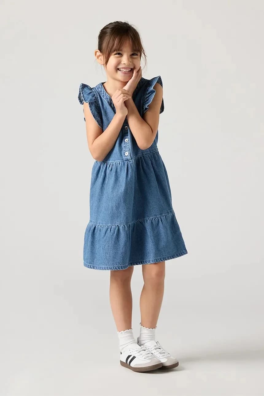 Детское хлопковое платье FLUTTER SLEEVE BUTTON UP D