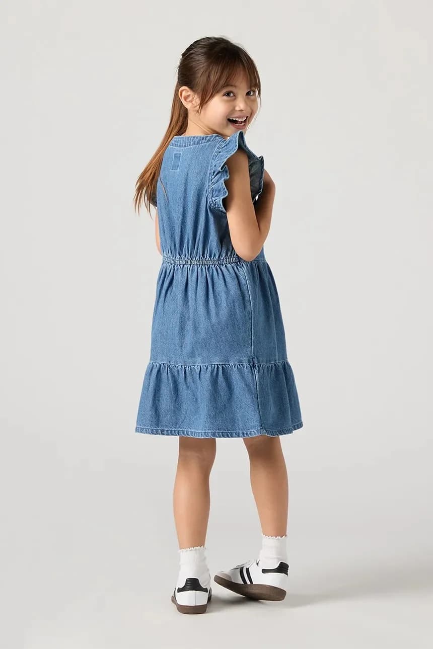 Детское хлопковое платье FLUTTER SLEEVE BUTTON UP D - фото 5