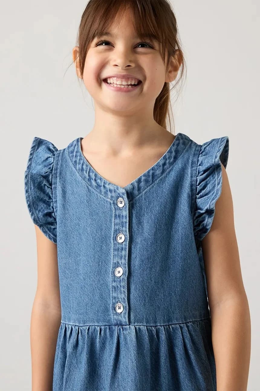 Детское хлопковое платье FLUTTER SLEEVE BUTTON UP D - фото 6