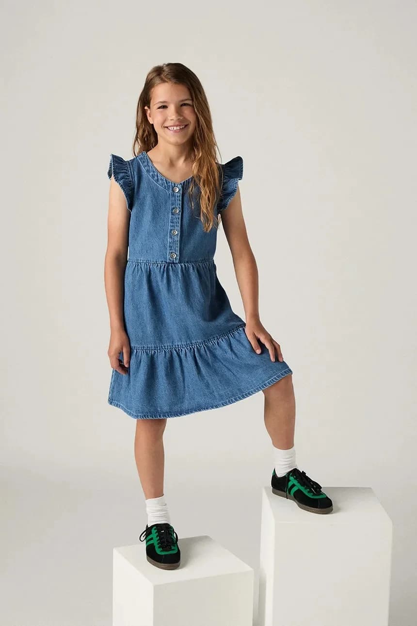 Детское хлопковое платье FLUTTER SLEEVE BUTTON UP D - фото 7