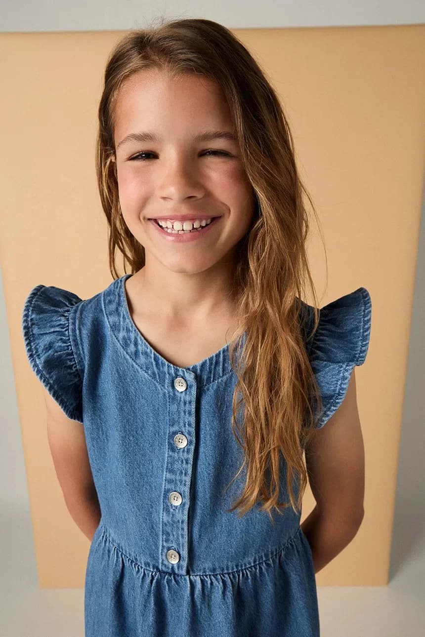 Детское хлопковое платье FLUTTER SLEEVE BUTTON UP D - фото 9