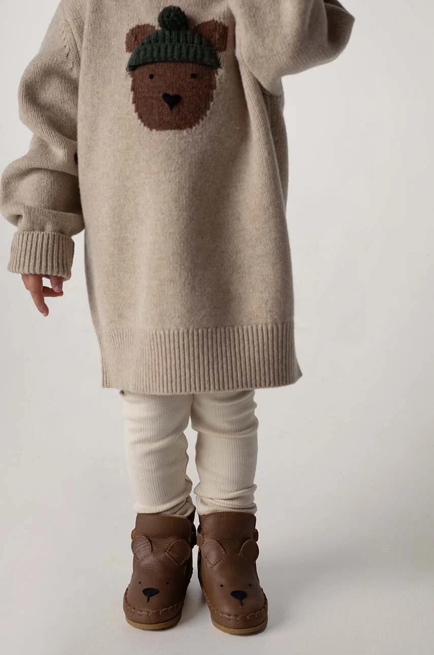 Kapi Classic Booties Детская кожаная обувь с изображением медвежонка - фото 6