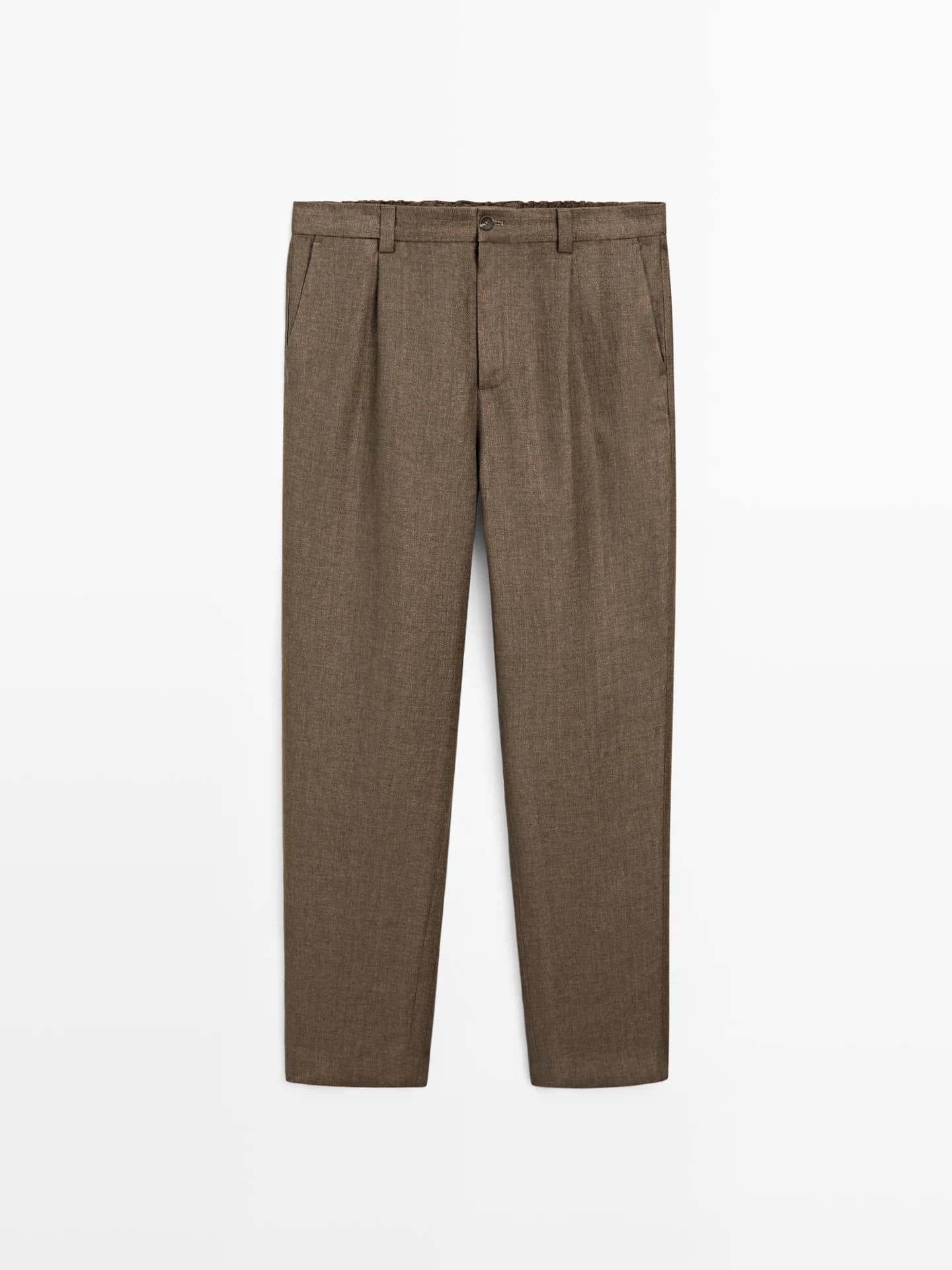 Брюки Total Look из льна с рисунком «елочка»