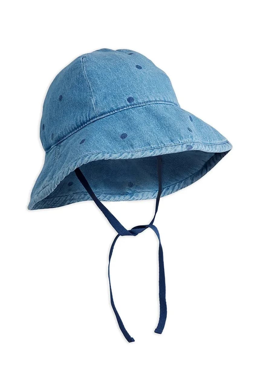 Детская джинсовая шапка в горошек