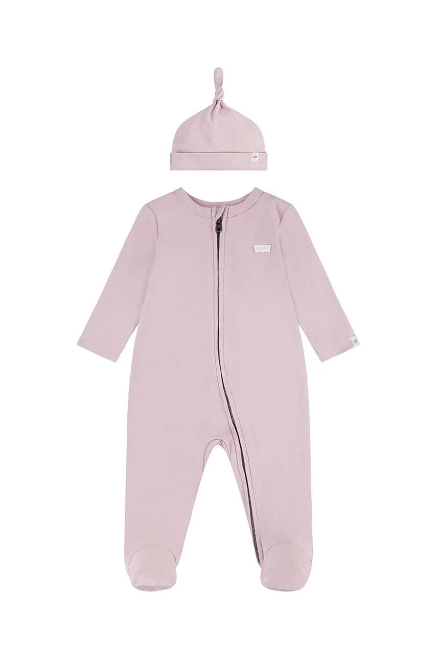 Детский хлопковый комбинезон LVN FOOTED COVERALL & HAP SET