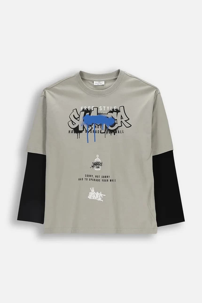 Детская хлопковая рубашка с длинным рукавом серая для мальчиков