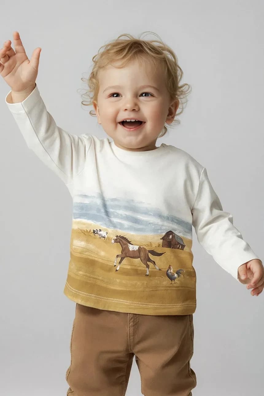 Детский хлопок с длинными рукавами