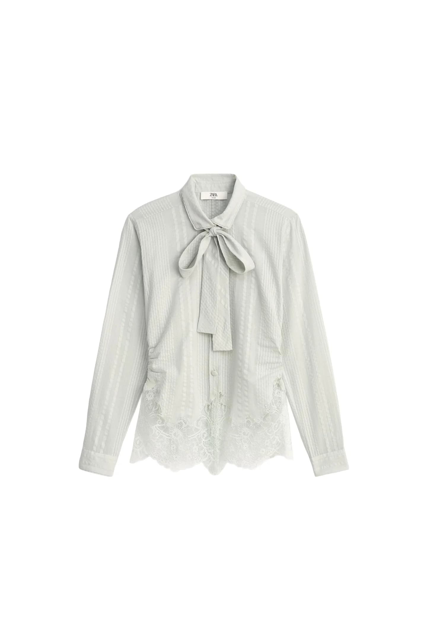 КРУЖЕВНАЯ РУБАШКА С ЗАВЯЗКАМИ, ОГРАНИЧЕННАЯ ВЫПУСКА - фото 3