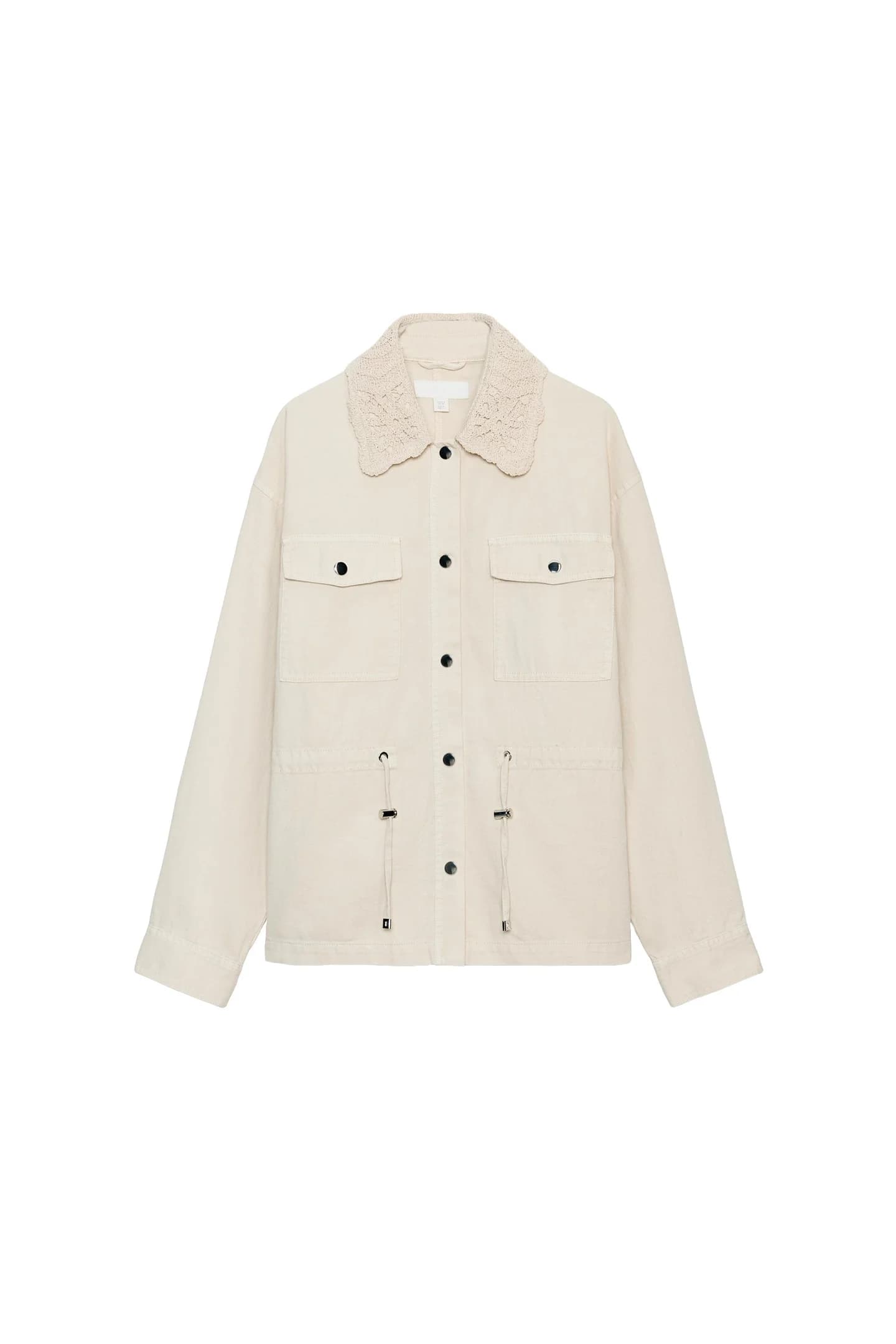 КУРТКА САФАРИ С ВОРОТНИКОМ, ВЯЗАННЫМ КРЮЧКОМ - фото 3