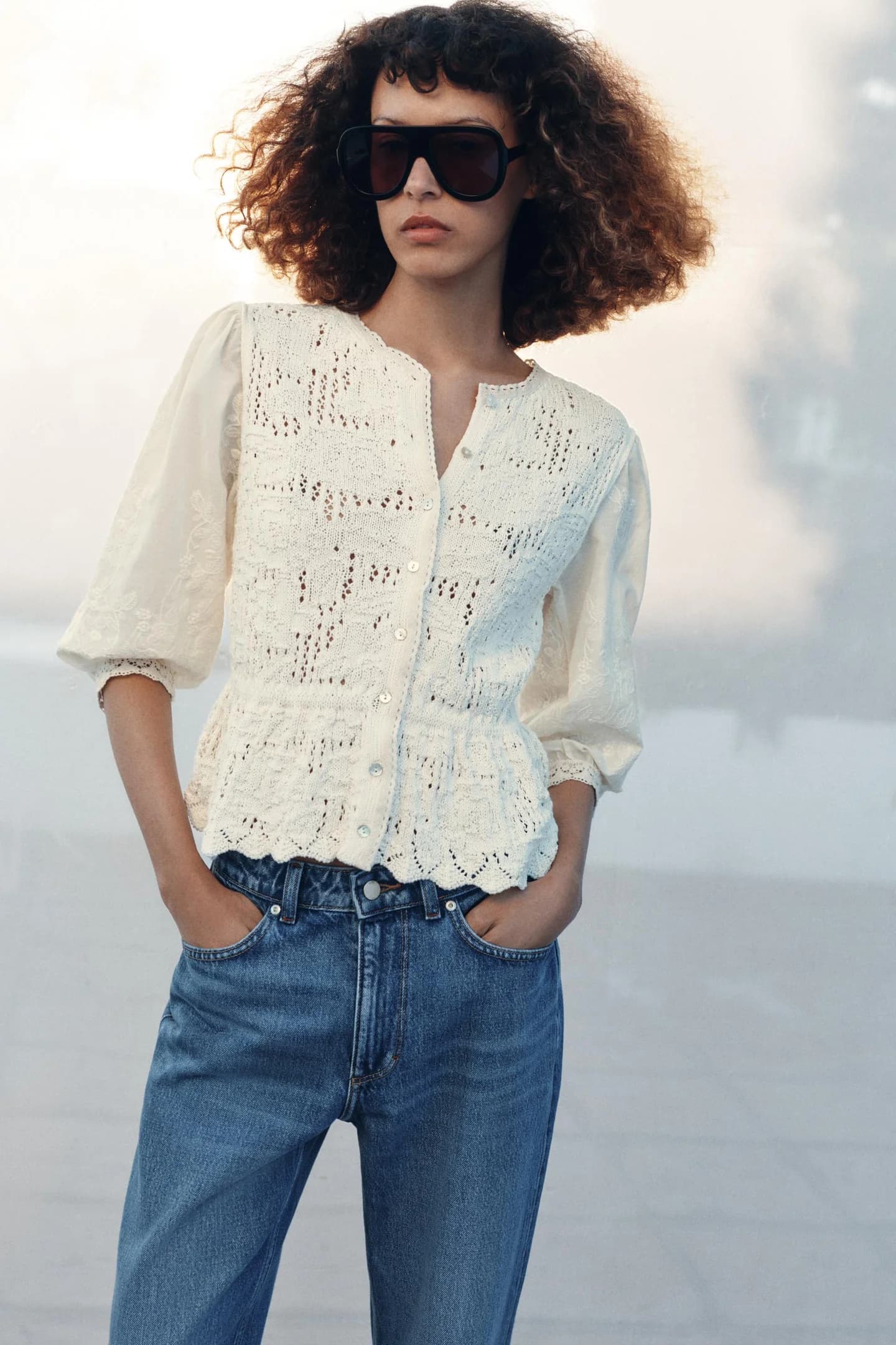 КАРДИГАН В РОМАНТИЧНОМ СТИЛЕ ИЗ КОМБИНИРОВАННОЙ ТКАНИ