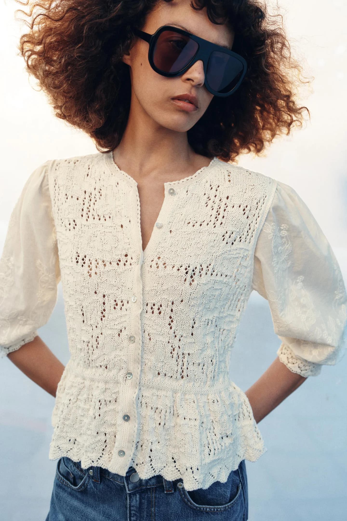 КАРДИГАН В РОМАНТИЧНОМ СТИЛЕ ИЗ КОМБИНИРОВАННОЙ ТКАНИ - фото 2