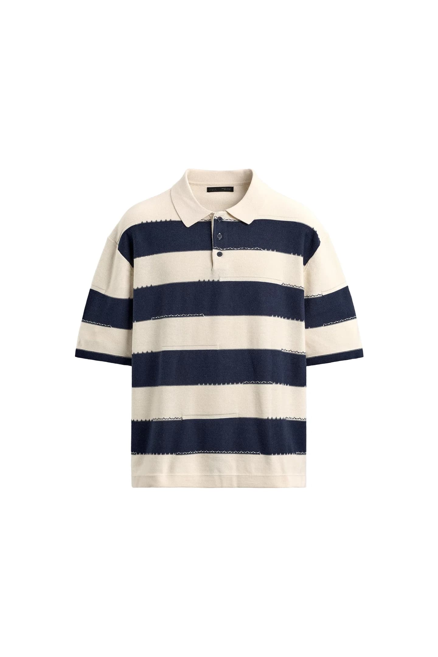 ТРИКОТАЖНАЯ ФУТБОЛКА ПОЛО С НЕПРАВИЛЬНЫМИ ПОЛОСАМИ - фото 3