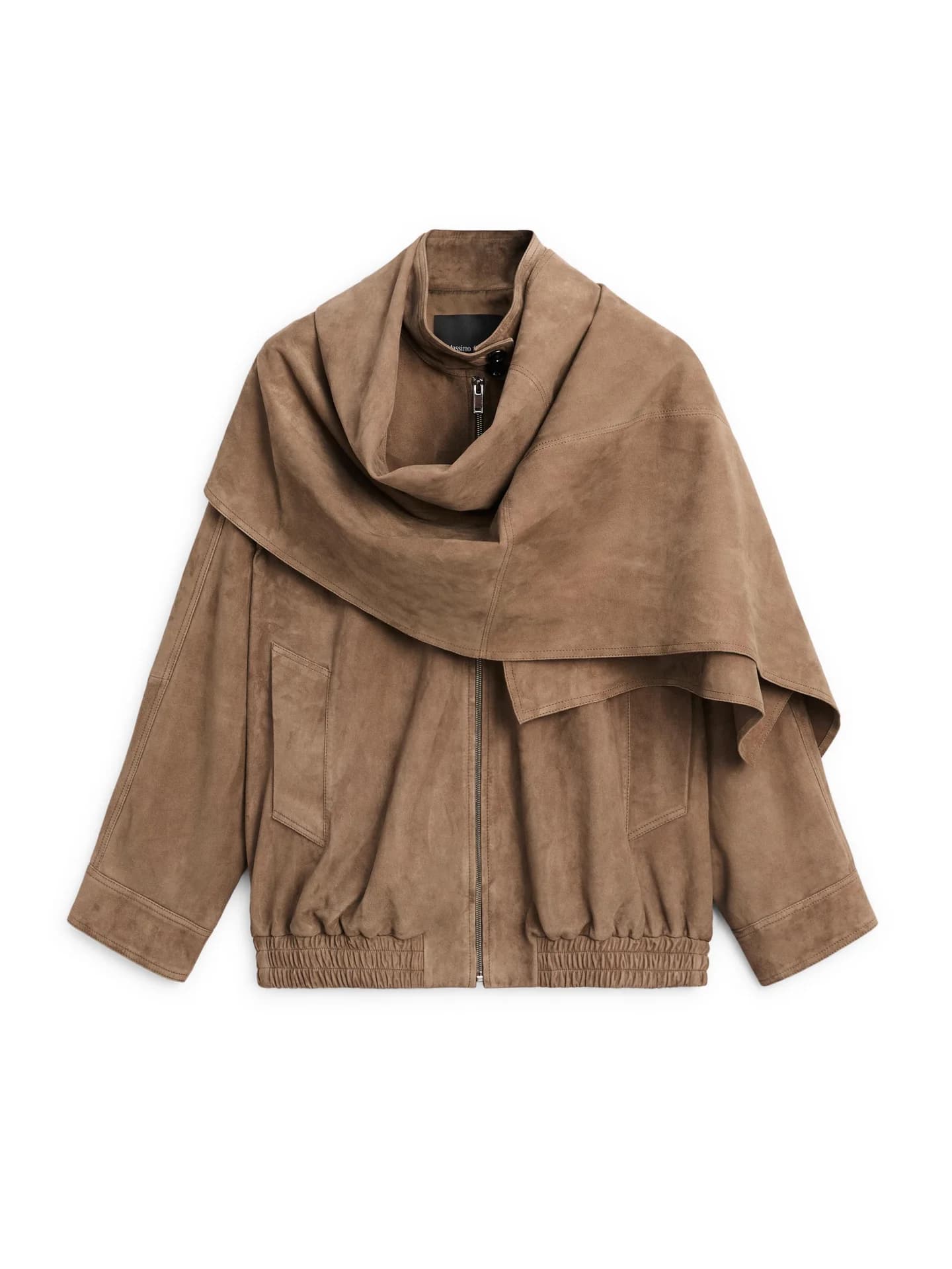 Замшевый кожаный бомбер с шарфом - фото 8