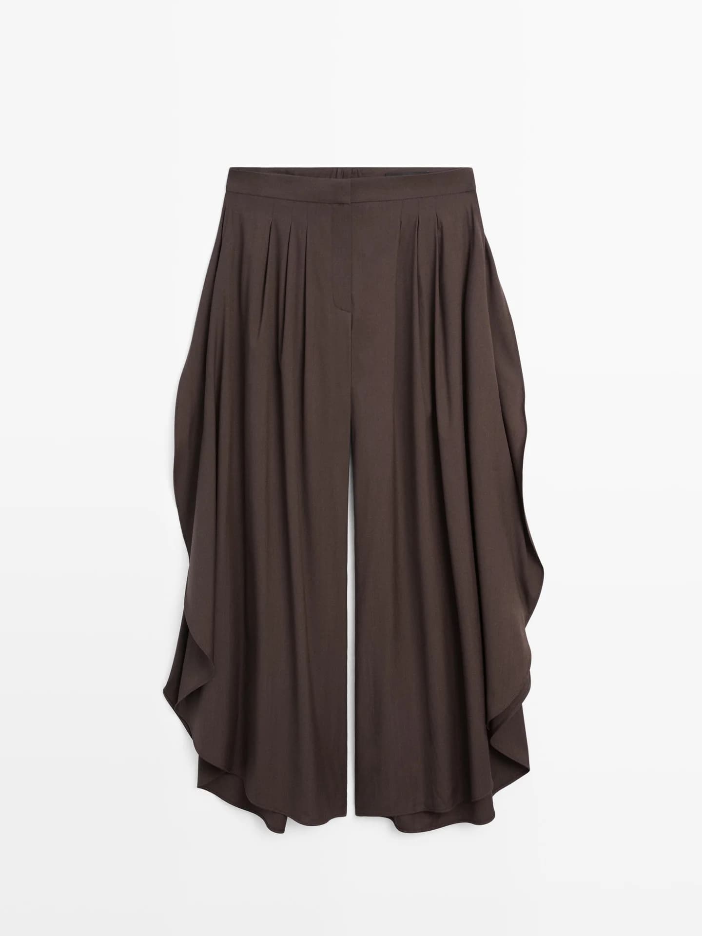 Брюки с широкими штанинами, складками и разрезами по бокам. - фото 2