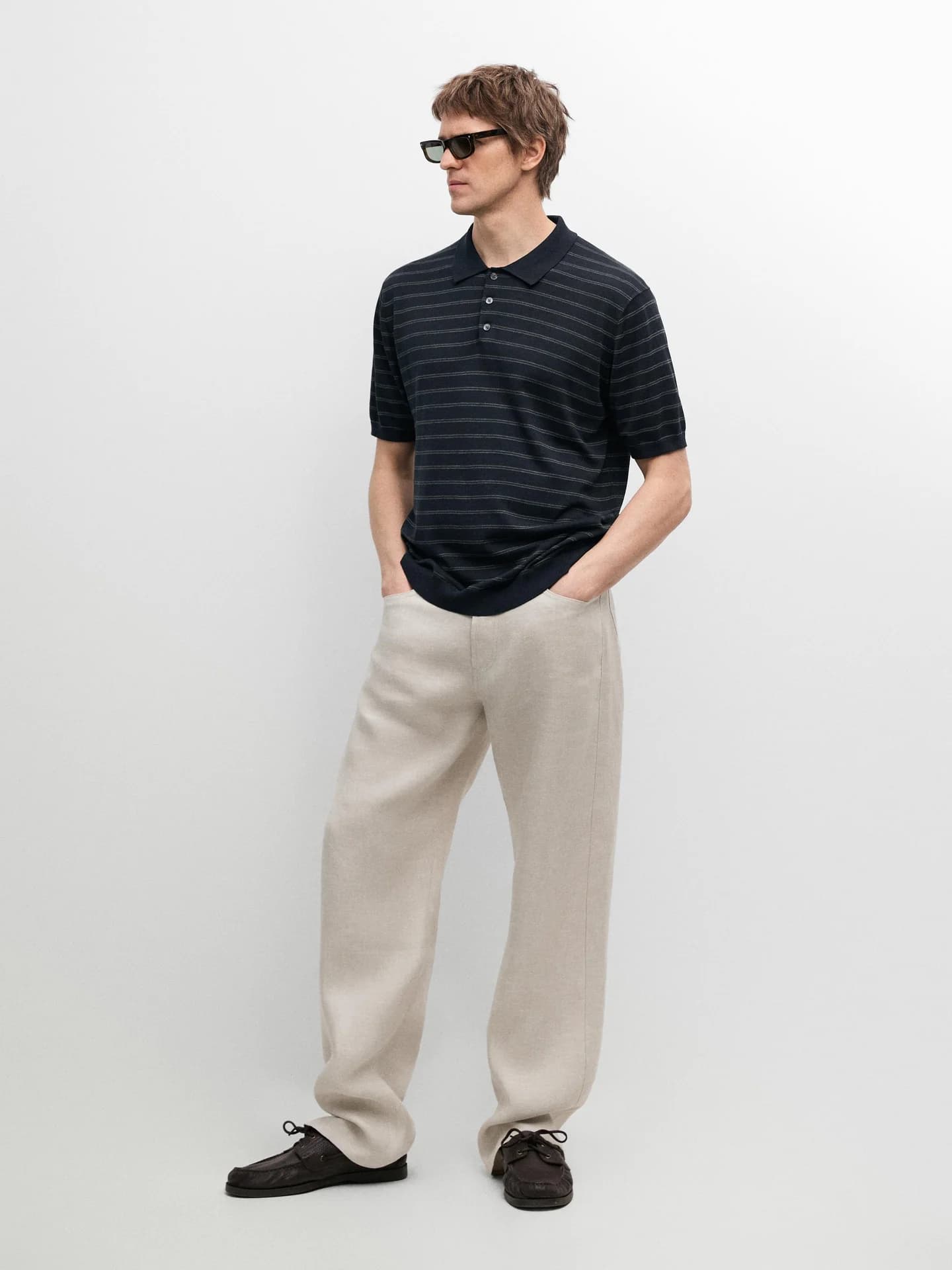 Рубашка-поло из хлопкового трикотажа с полосками - фото 2