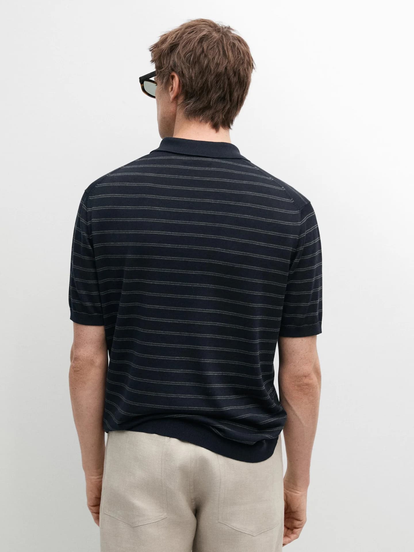 Рубашка-поло из хлопкового трикотажа с полосками - фото 4