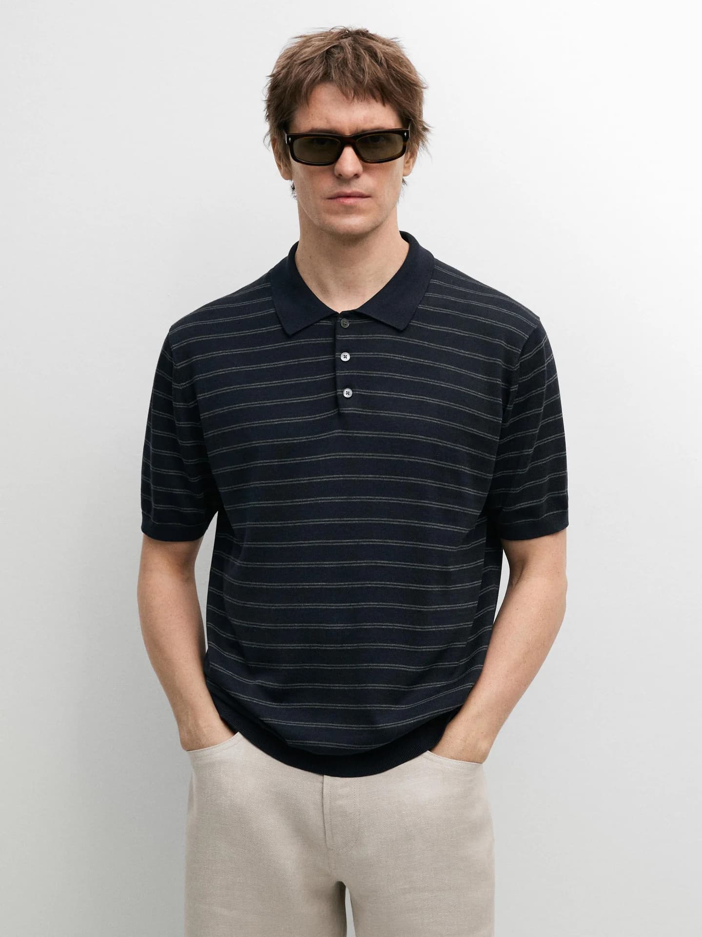 Рубашка-поло из хлопкового трикотажа с полосками - фото 5