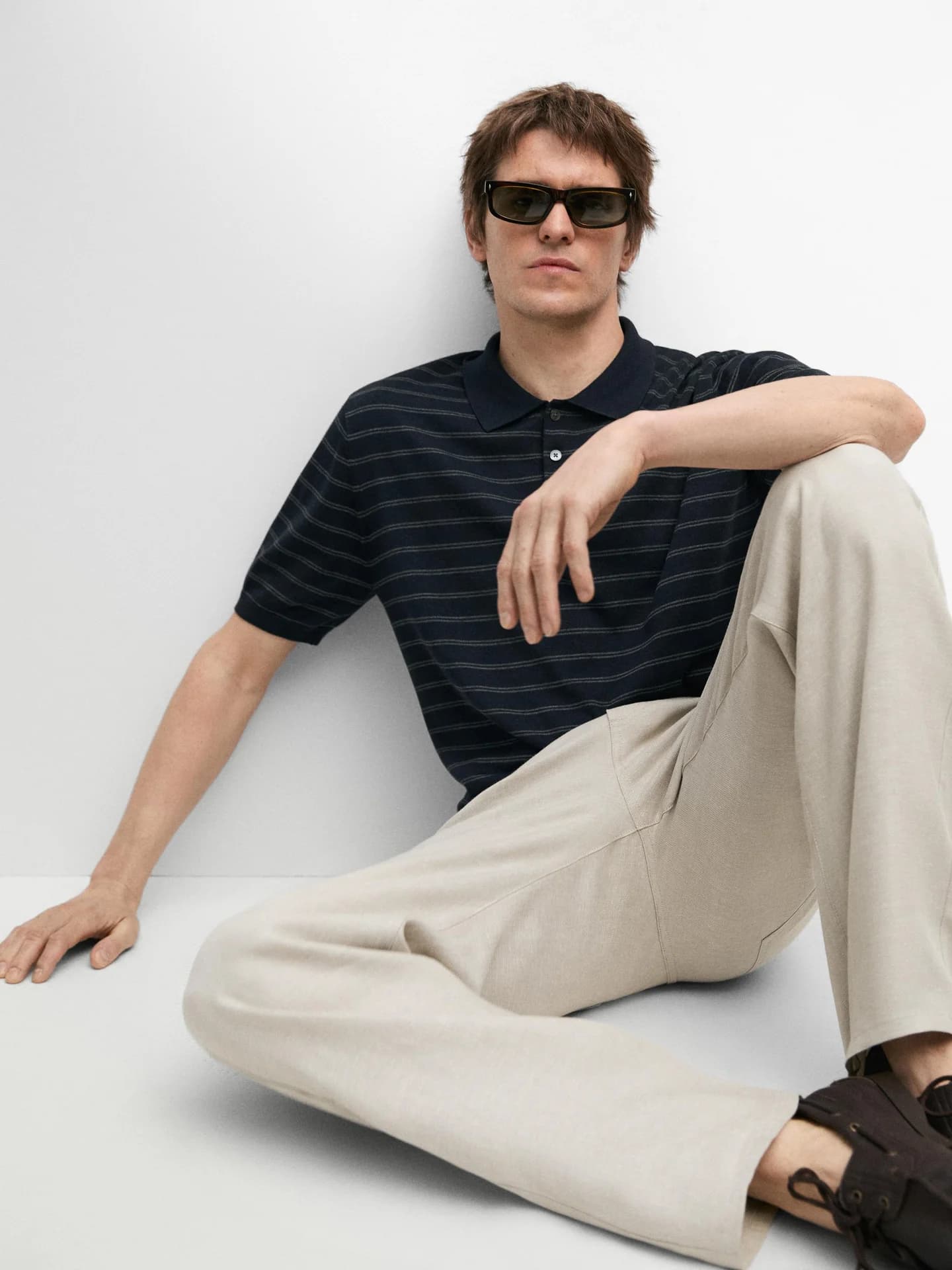 Рубашка-поло из хлопкового трикотажа с полосками - фото 6