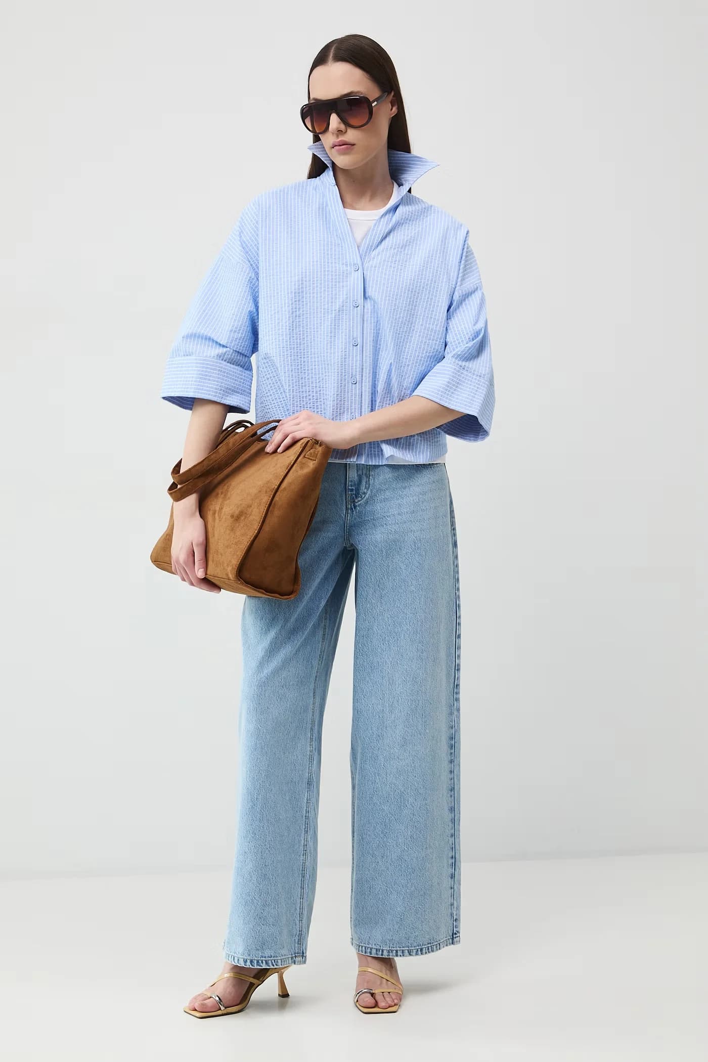 Женская хлопковая рубашка с эластаном - фото 2