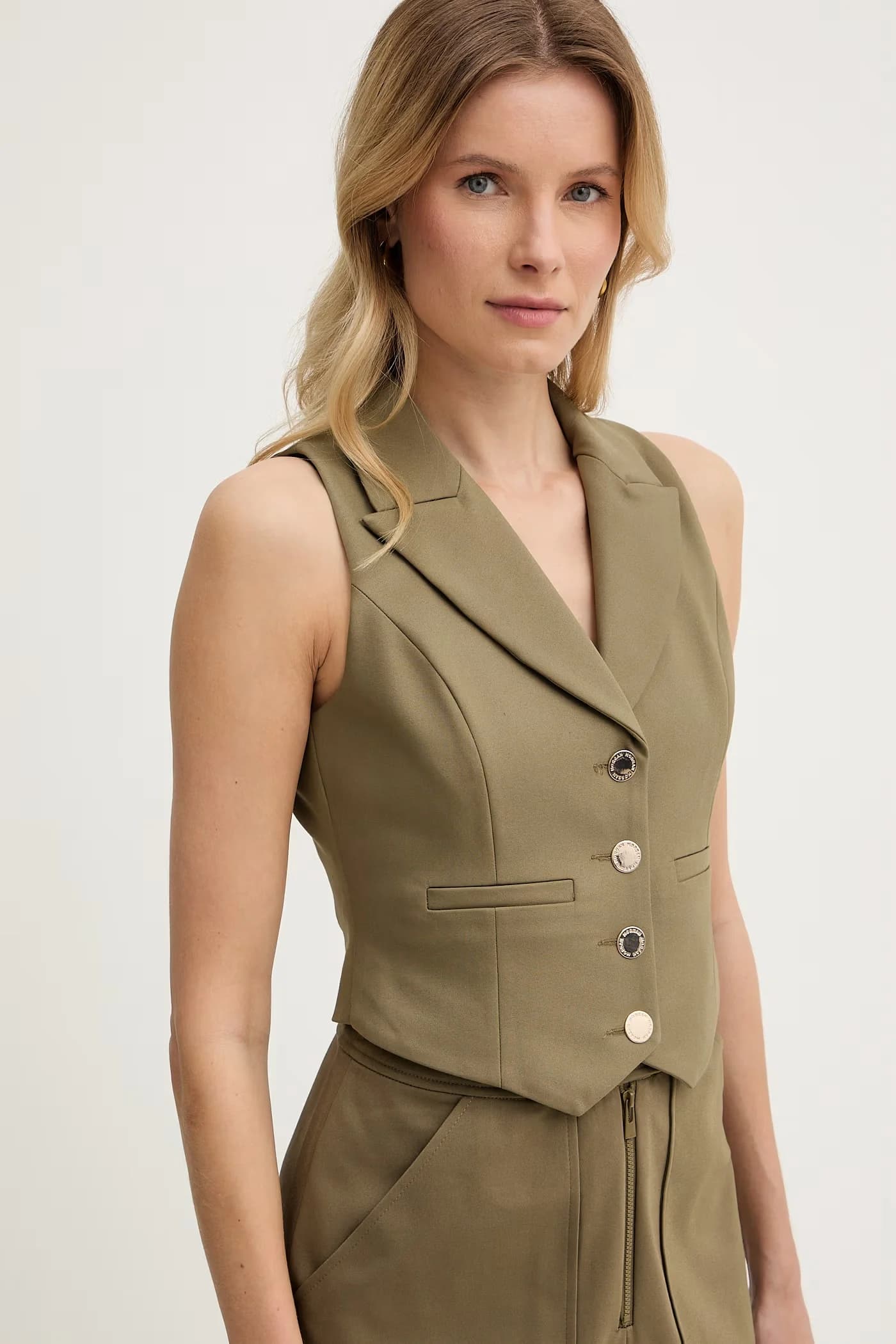 Женский однобортный жилет из хлопка - фото 4