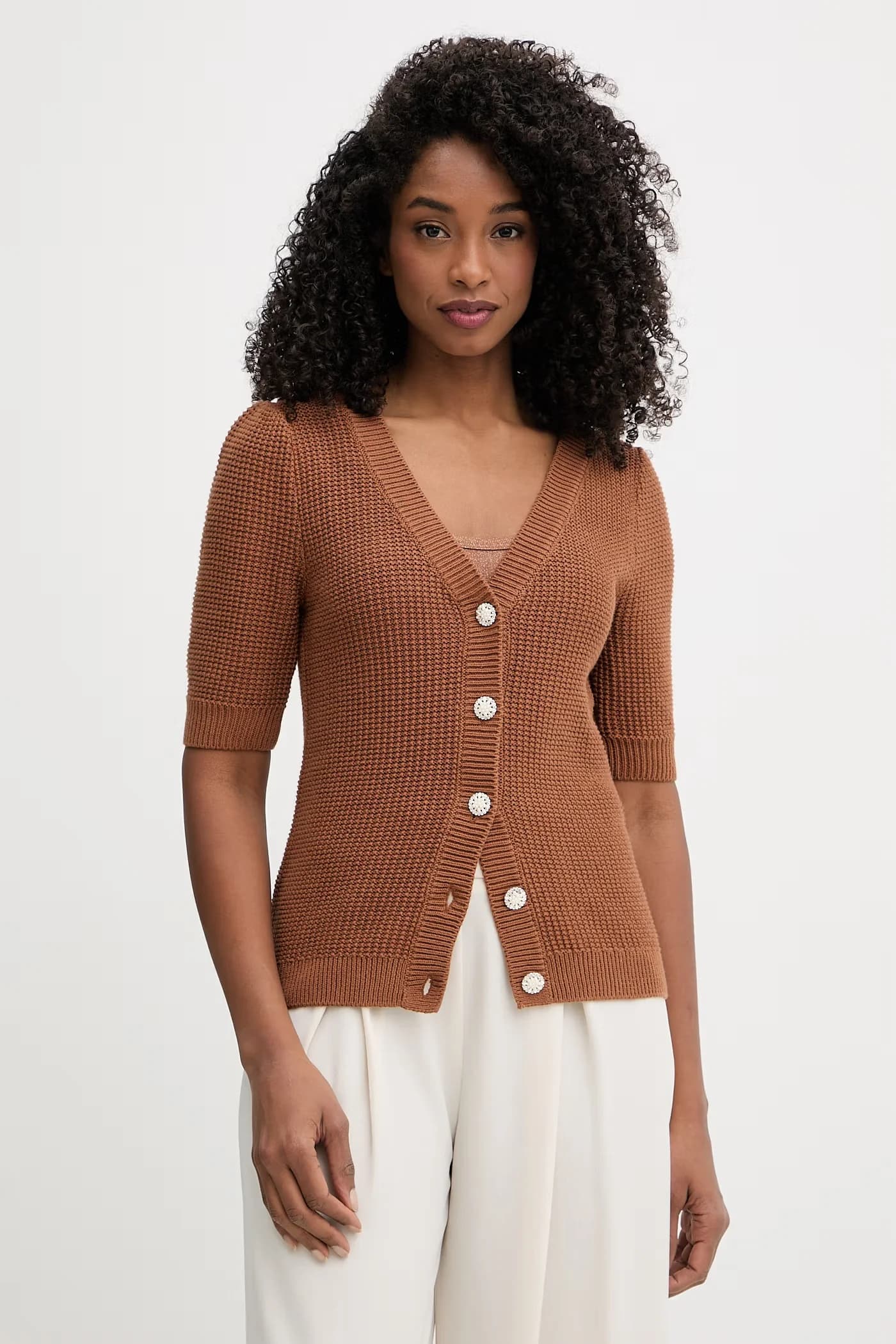 Женский хлопковый кардиган коричневый женская