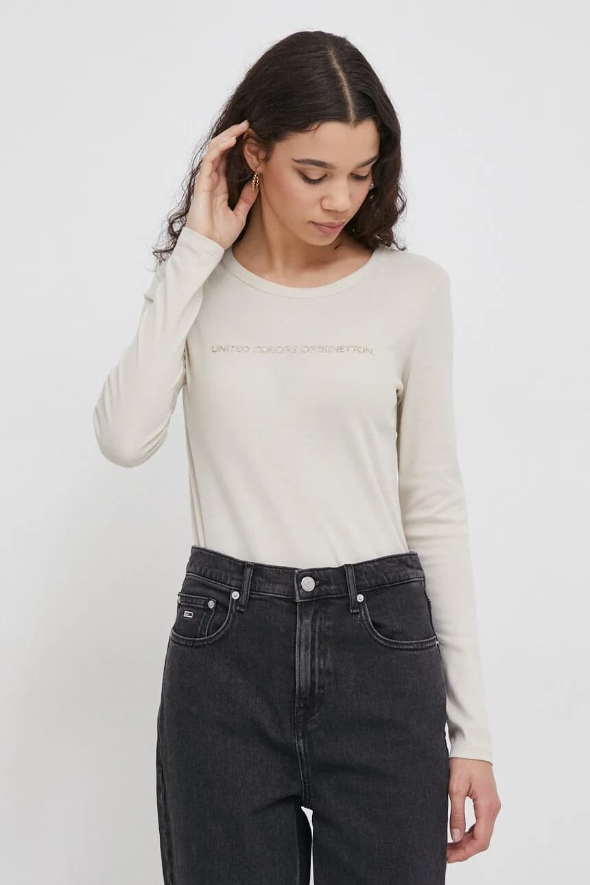 Хлопковая рубашка с длинным рукавом бежевая для женщин