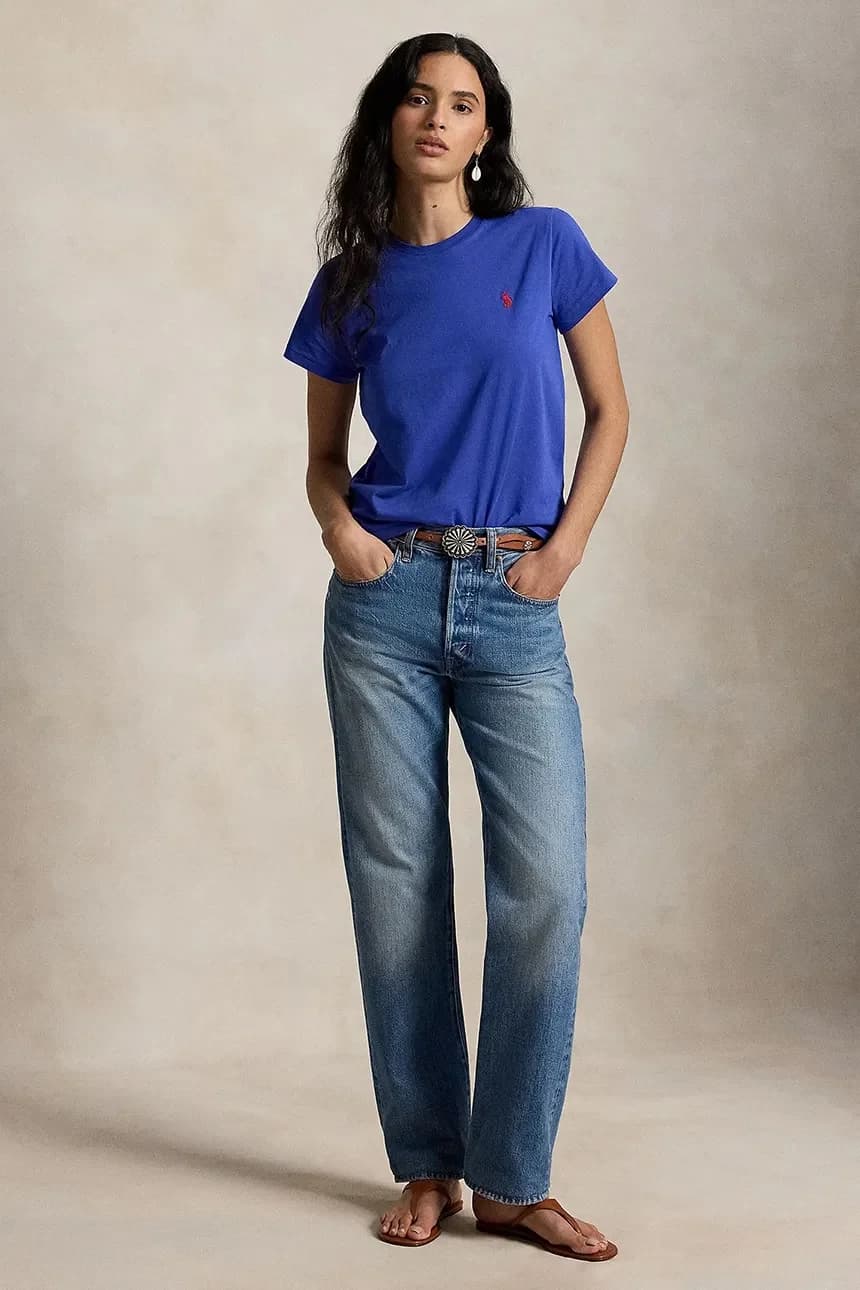 Женская хлопковая футболка синяя для женщин - фото 3