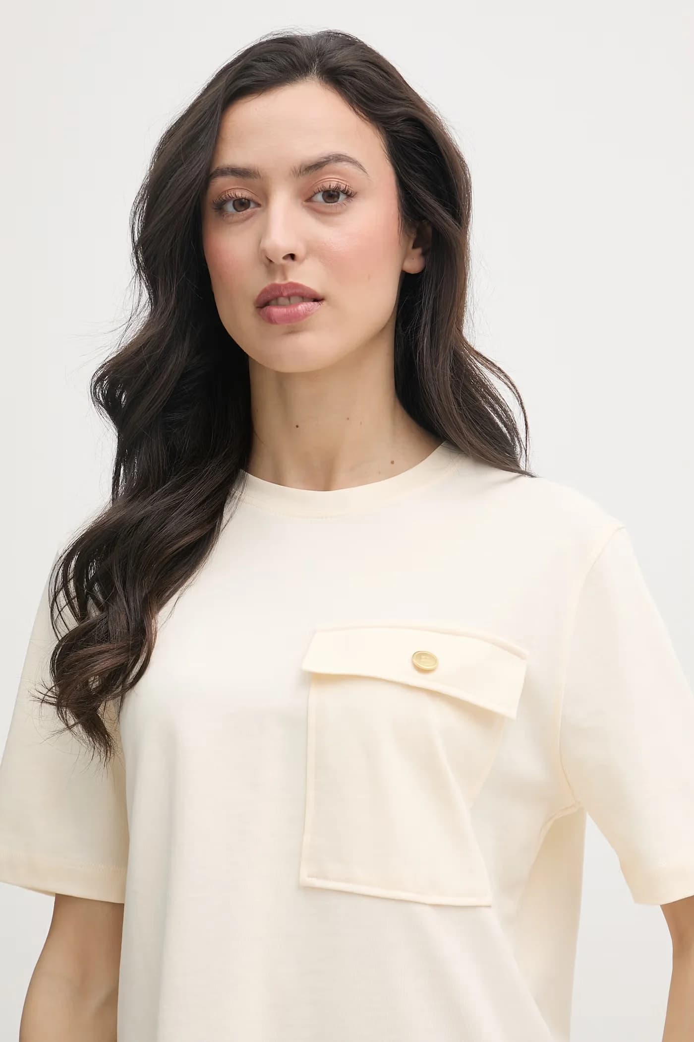 Женская хлопковая футболка бежевая для женщин - фото 4