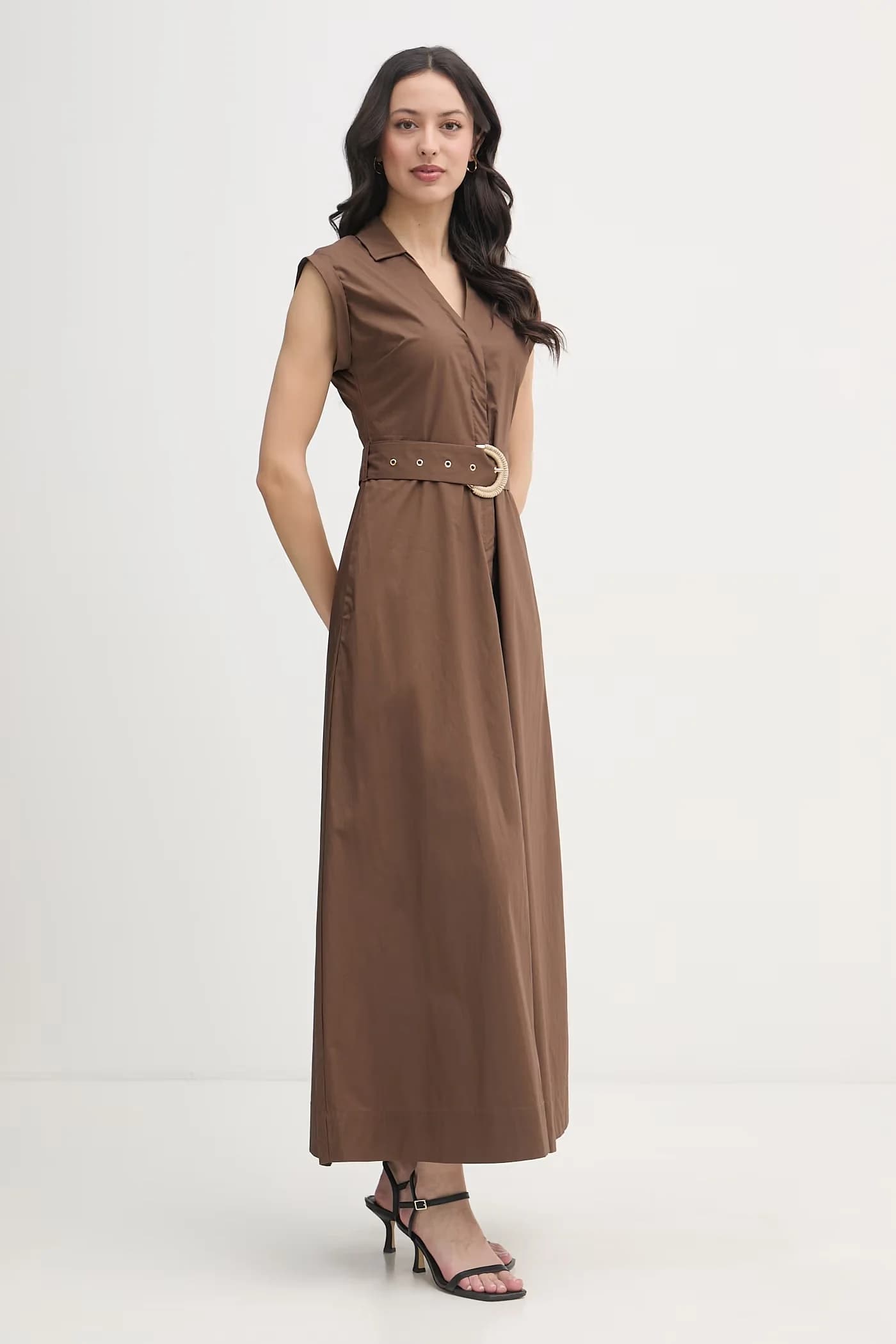 Хлопковое платье-рубашка коричневая для женщин