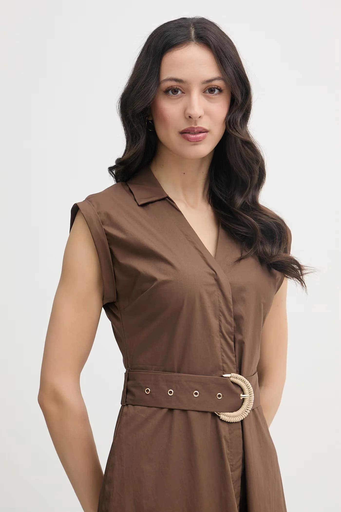 Хлопковое платье-рубашка коричневая для женщин - фото 4