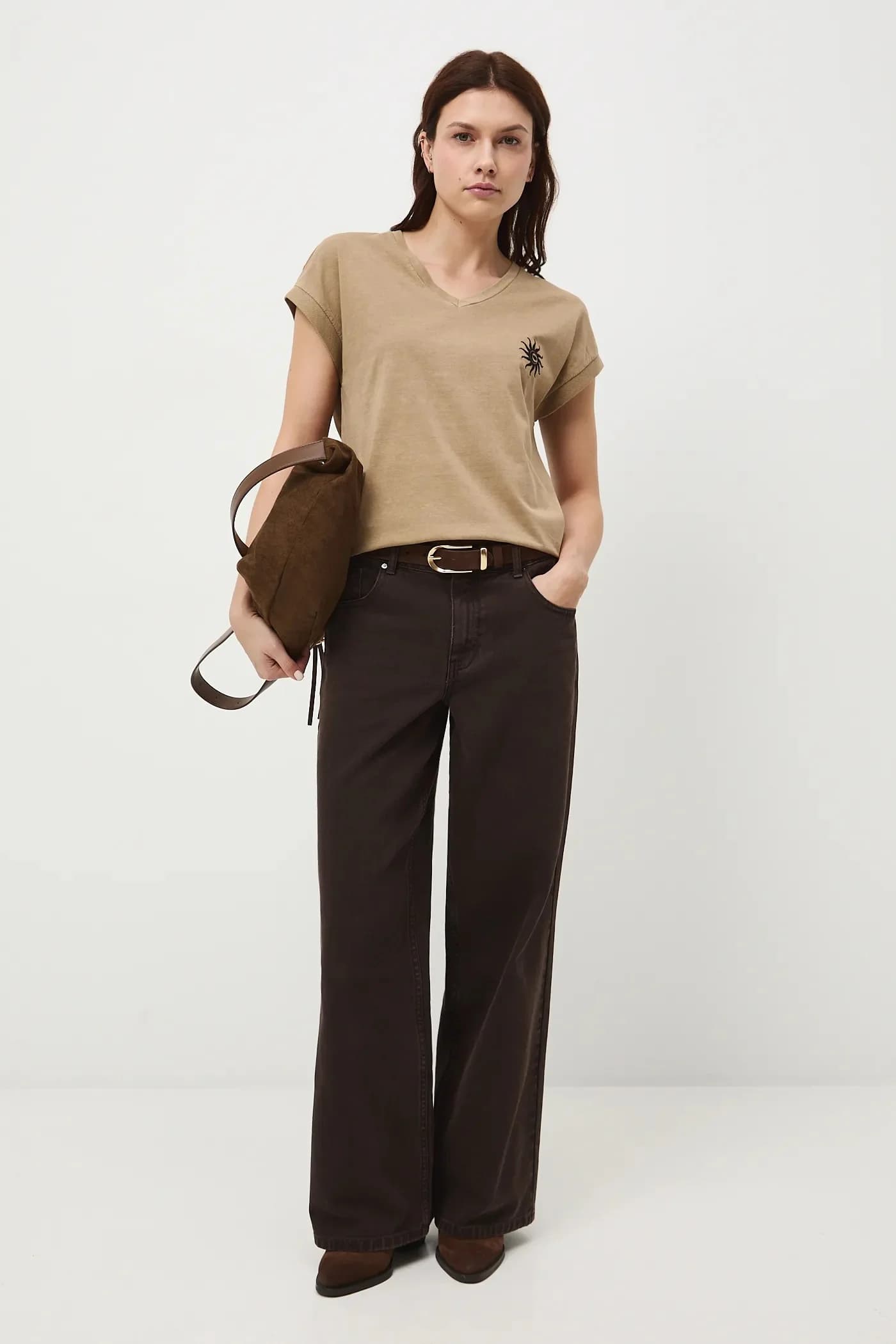 Хлопковая футболка бежевая для женщин