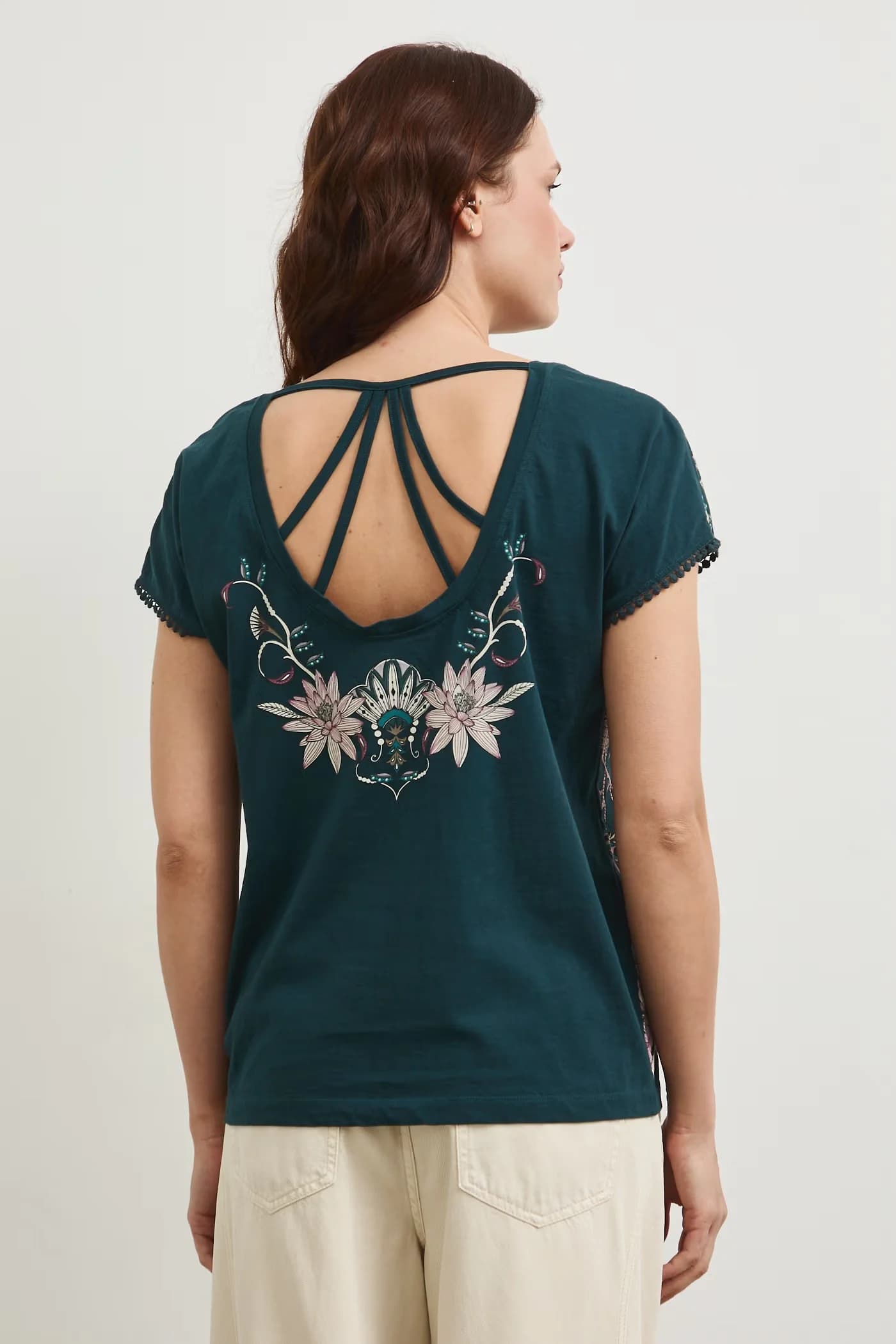 Хлопковая футболка зеленая для женщин - фото 3