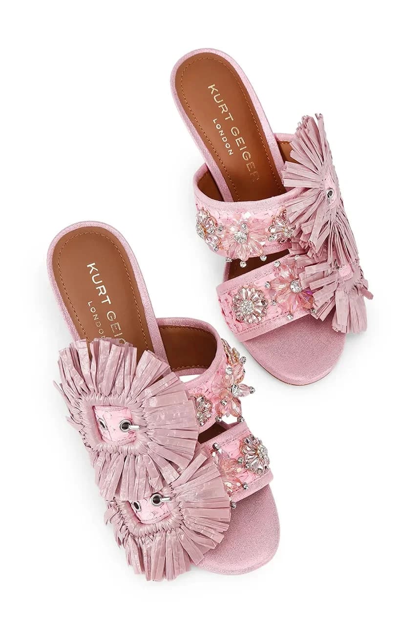 Женские шлепанцы на высоком каблуке с пряжкой из рафии - фото 2