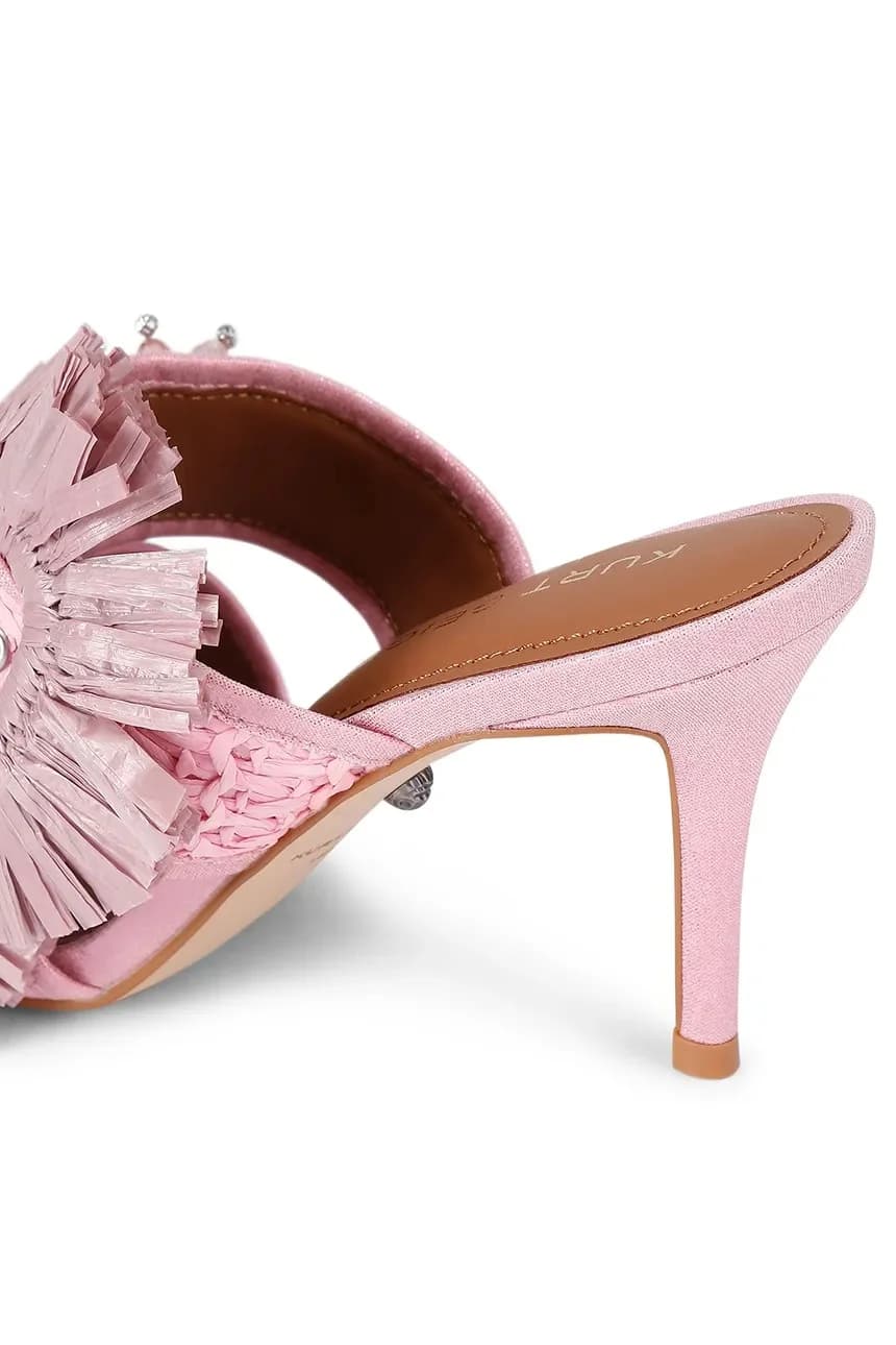 Женские шлепанцы на высоком каблуке с пряжкой из рафии - фото 3