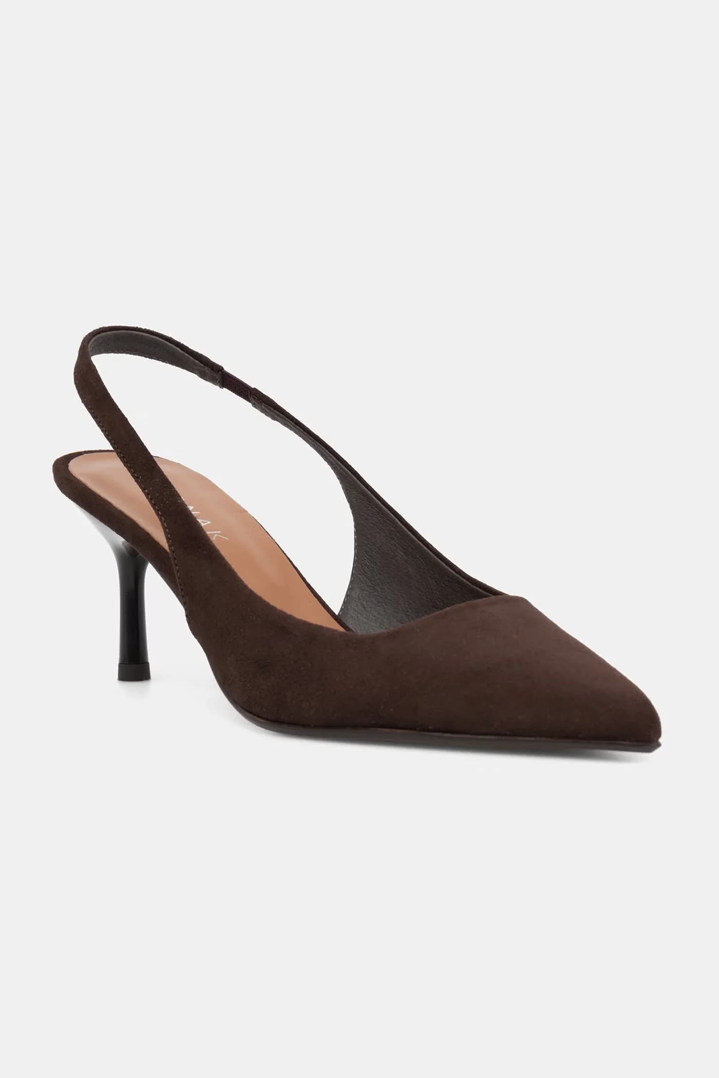 Замшевые туфли на высоком каблуке DIAMANTINE VELOURS с открытой пяткой.