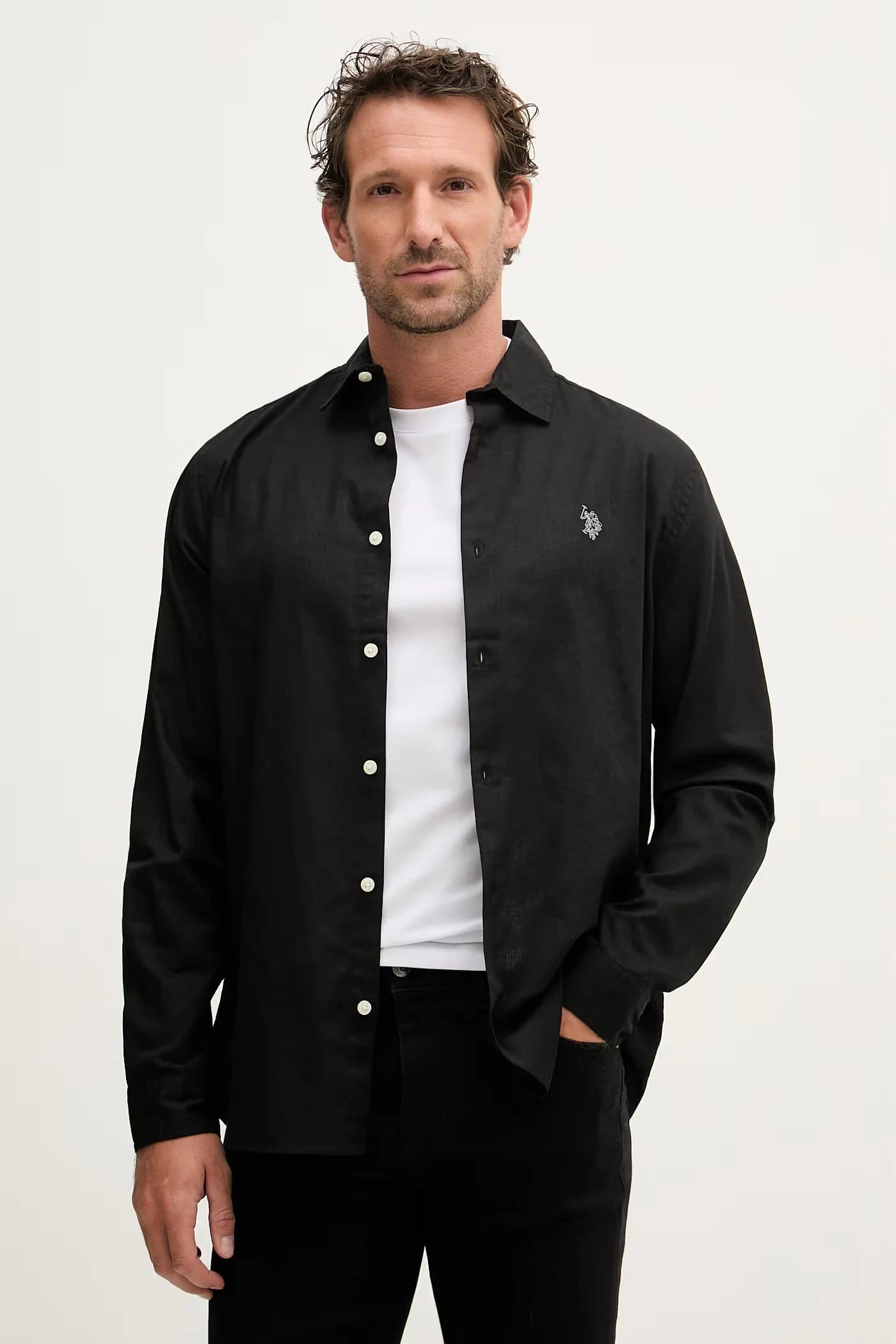 Мужская рубашка сафари из льна LINEN BLEND LS