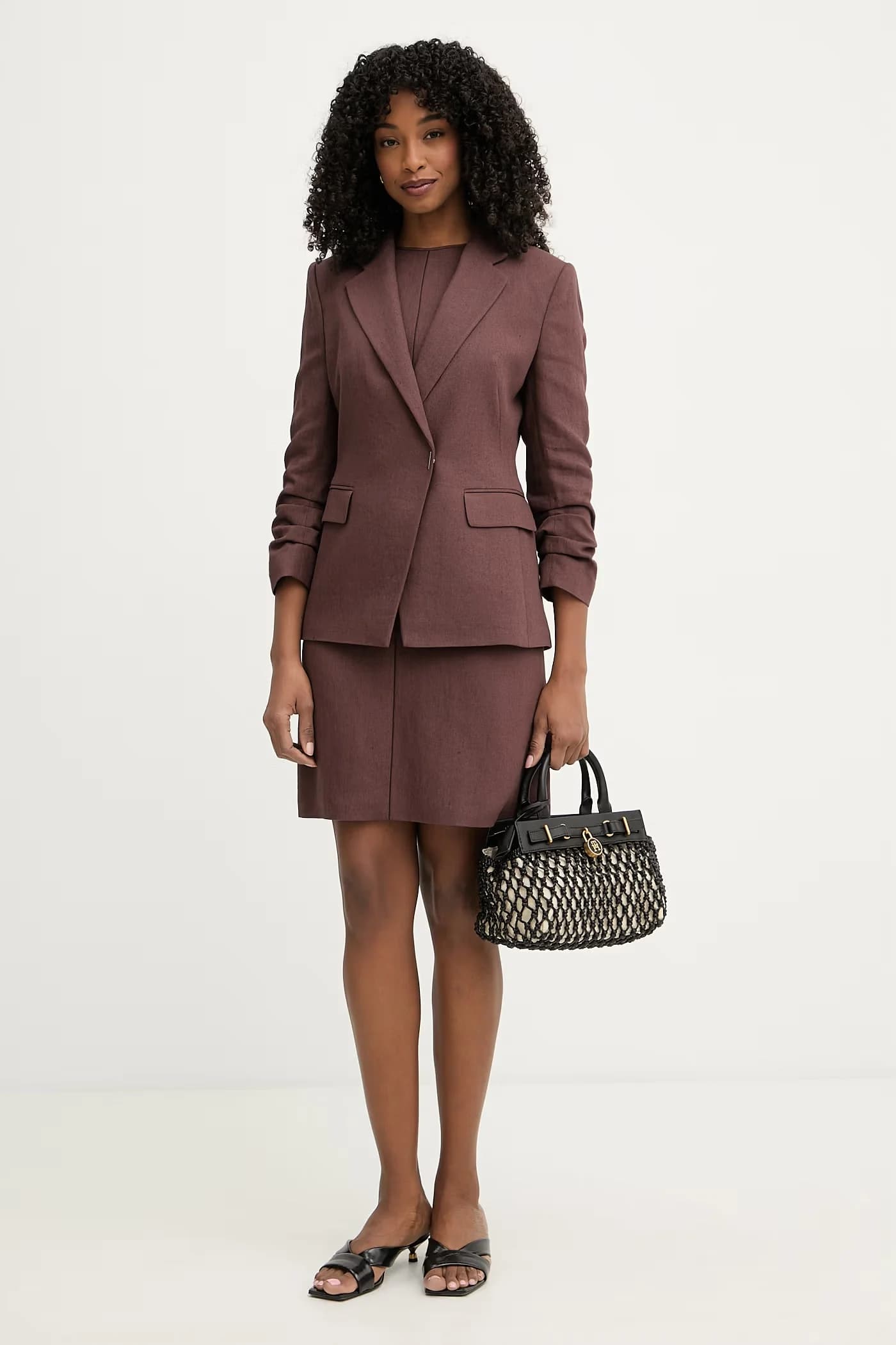 Женский двубортный пиджак с льном - фото 3