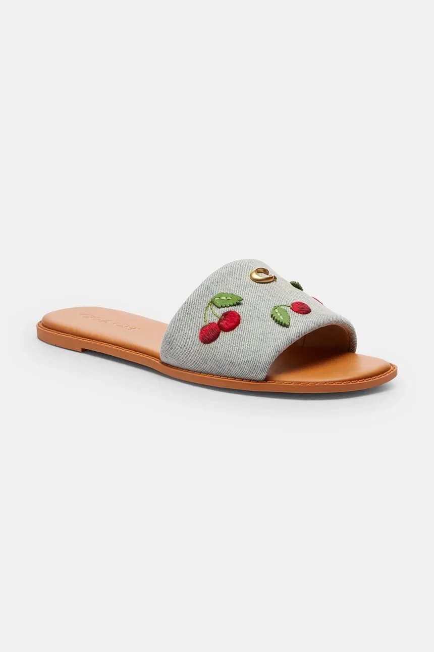 Хлопковые женские шлепанцы на плоской подошве Holly Denim Cherries Sandal - фото 2