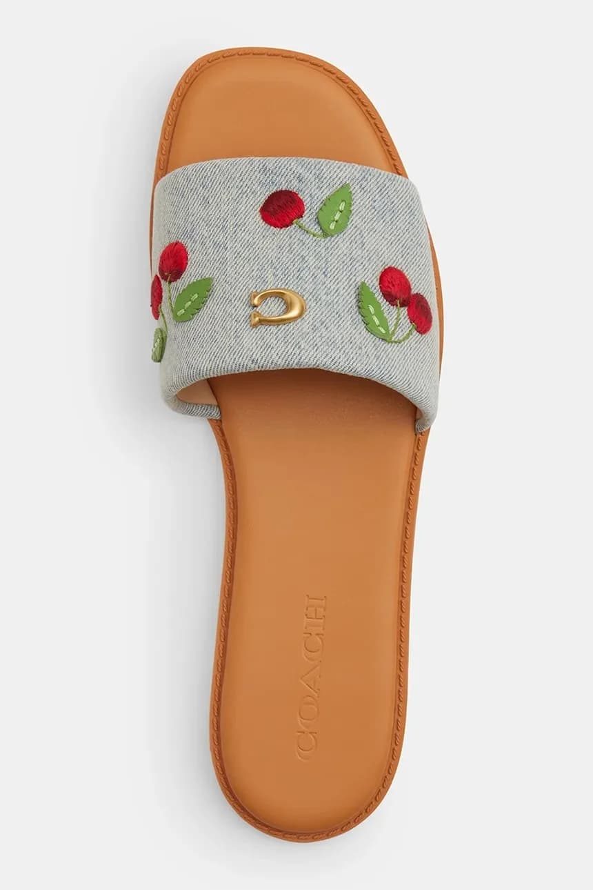 Хлопковые женские шлепанцы на плоской подошве Holly Denim Cherries Sandal - фото 4