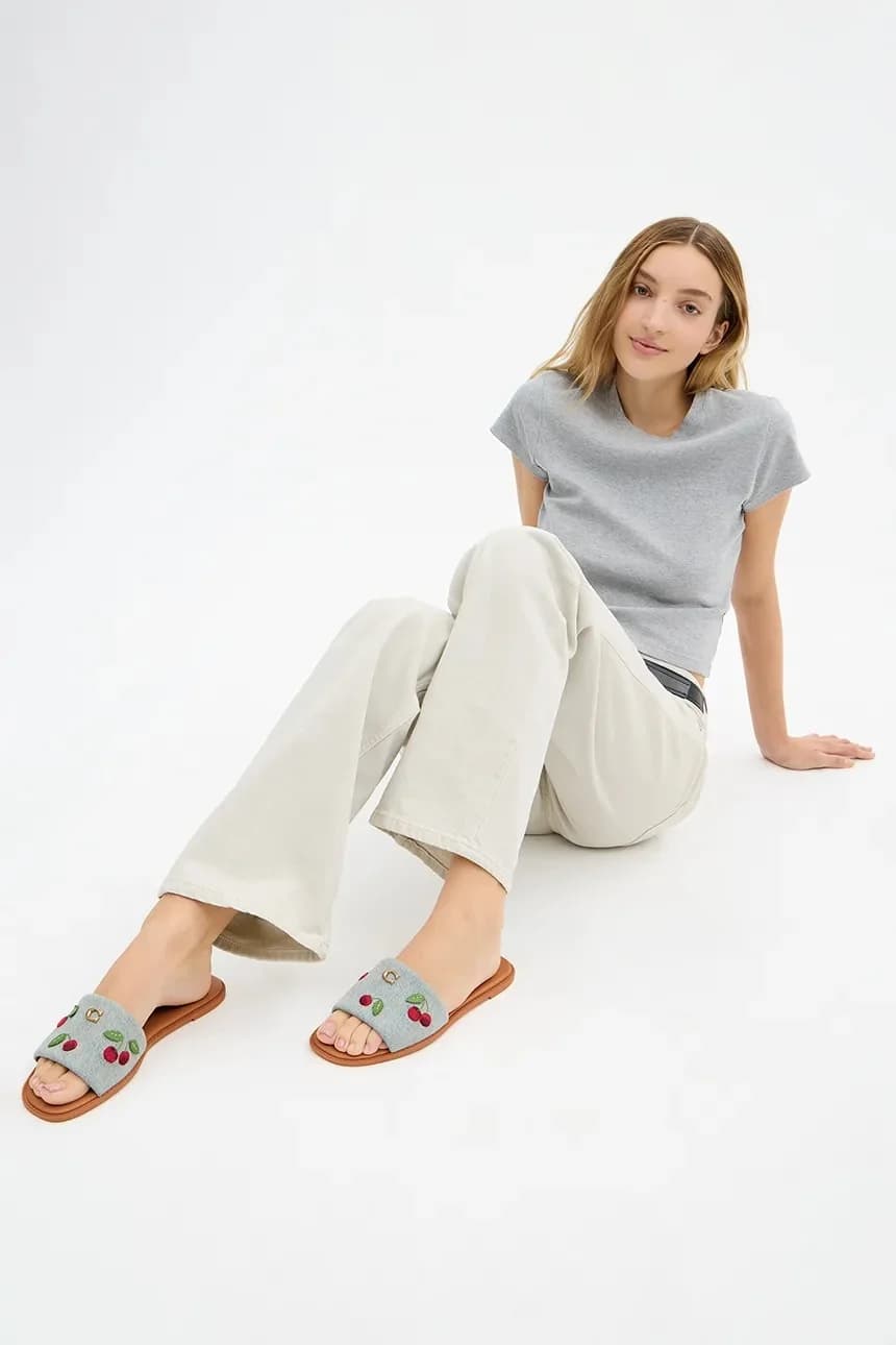 Хлопковые женские шлепанцы на плоской подошве Holly Denim Cherries Sandal - фото 6