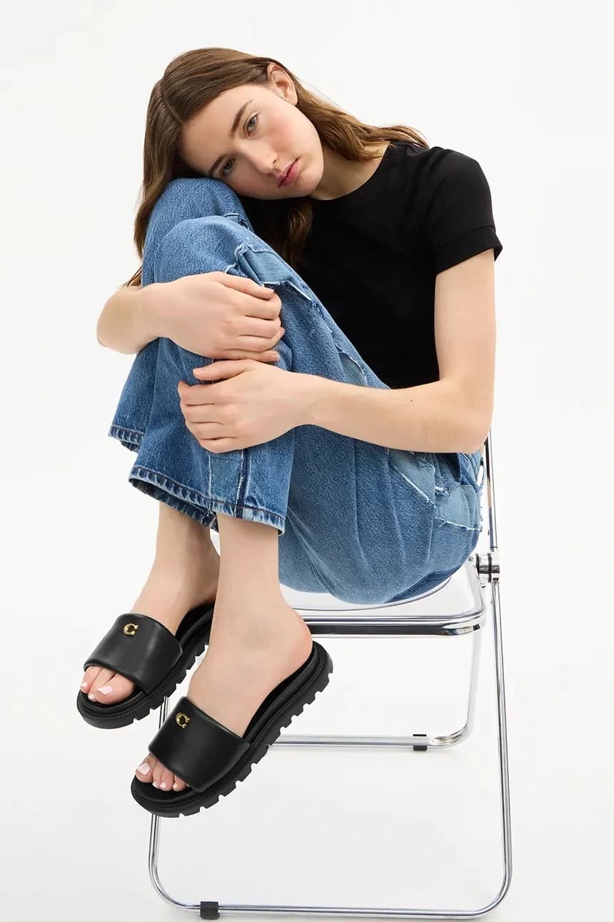 Женские кожаные туфли на плоской подошве Brynn Leather Slide Sandal - фото 6