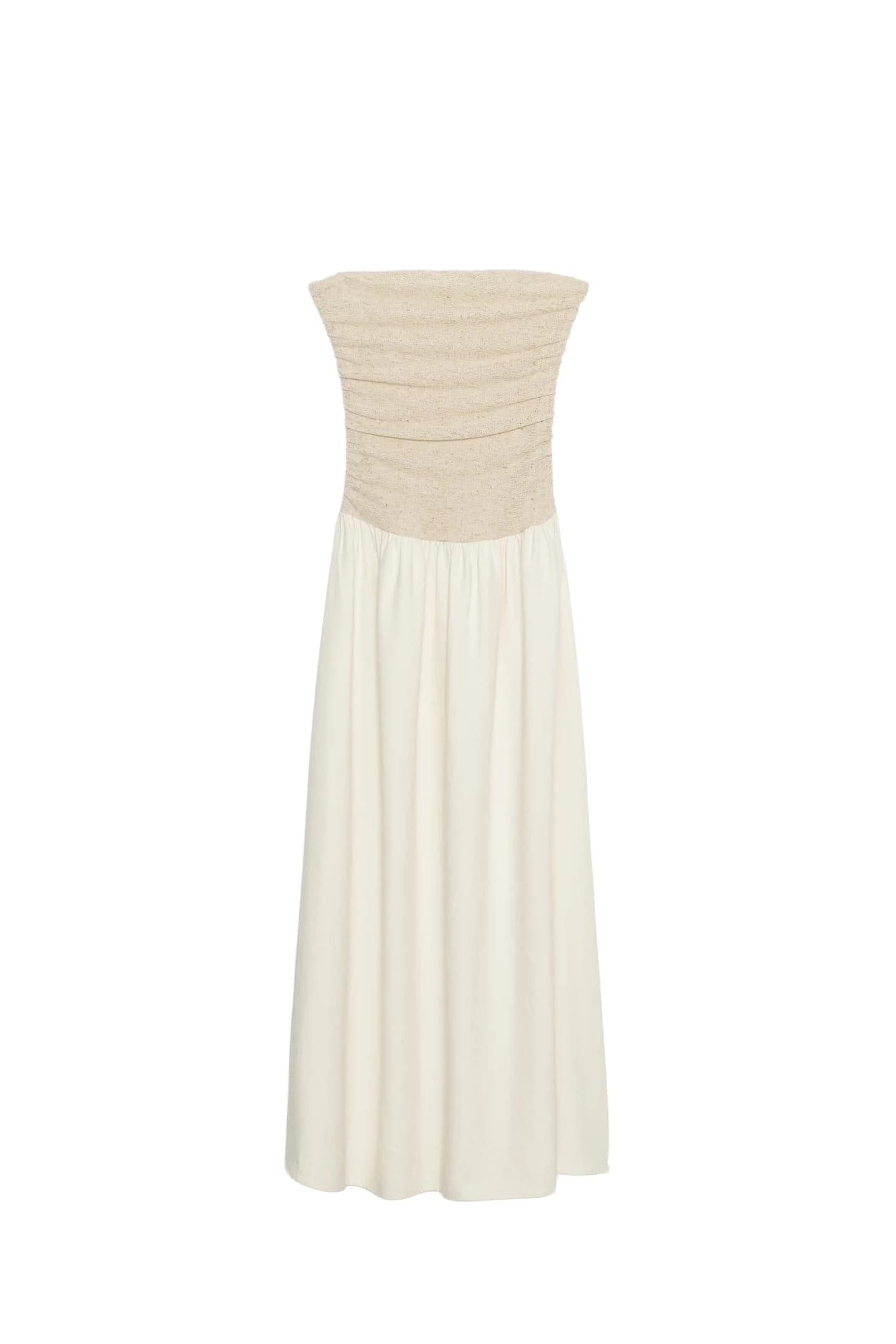 ПЛАТЬЕ МИДИ С ПРЯМЫМ ВЫРЕЗОМ И КОМБИНИРОВАННОЙ ТКАНИ - фото 3