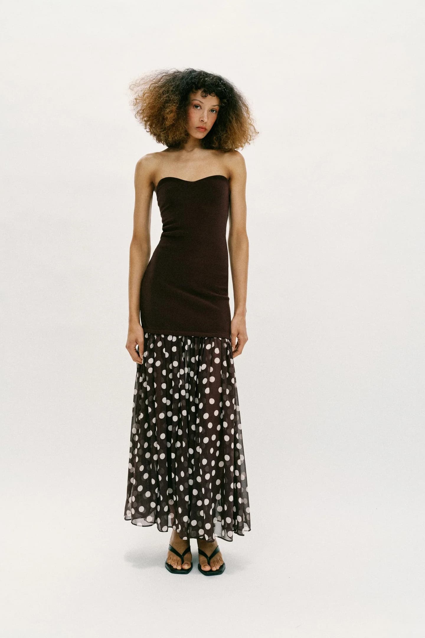 ПЛАТЬЕ ИЗ КОМБИНИРОВАННОЙ ТКАНИ С КАШОЧКАМИ - фото 2