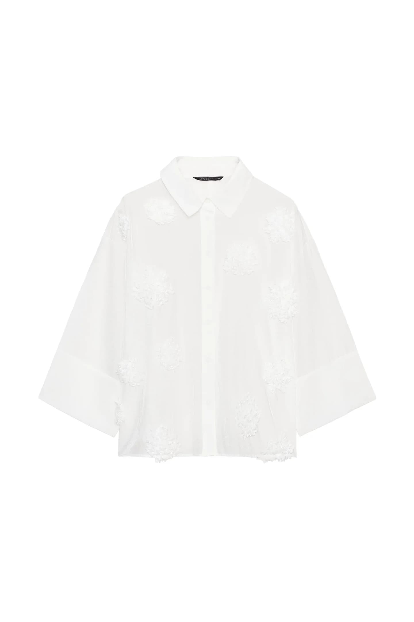 СВОБОДНАЯ ЦВЕТОЧНАЯ РУБАШКА С РЕФЕЛЬНЫМ УЗОРОМ - фото 3