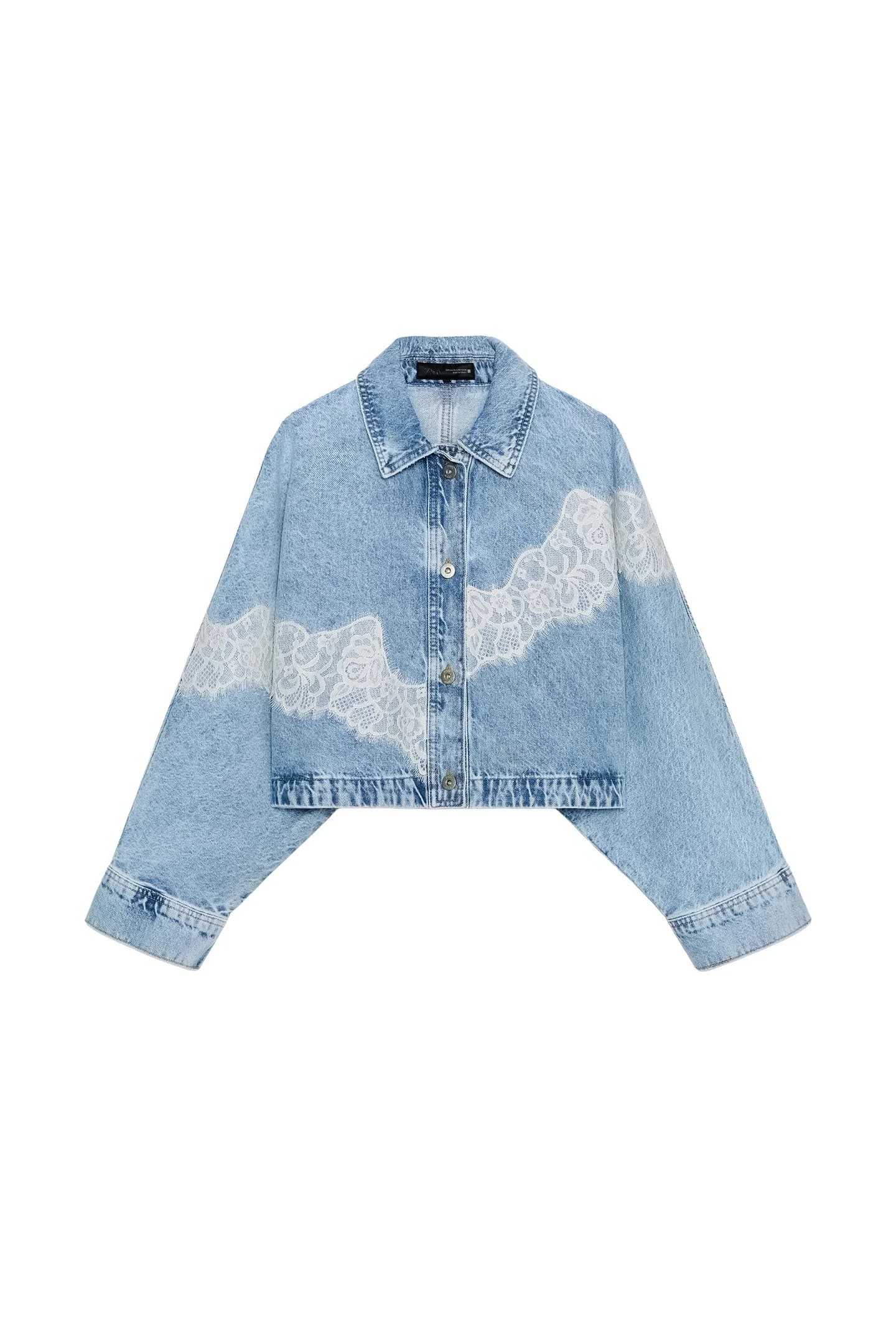 КОРОТКАЯ ДЖИНСОВАЯ КУРТКА Z1975 С КРУЖЕВОМ - фото 3