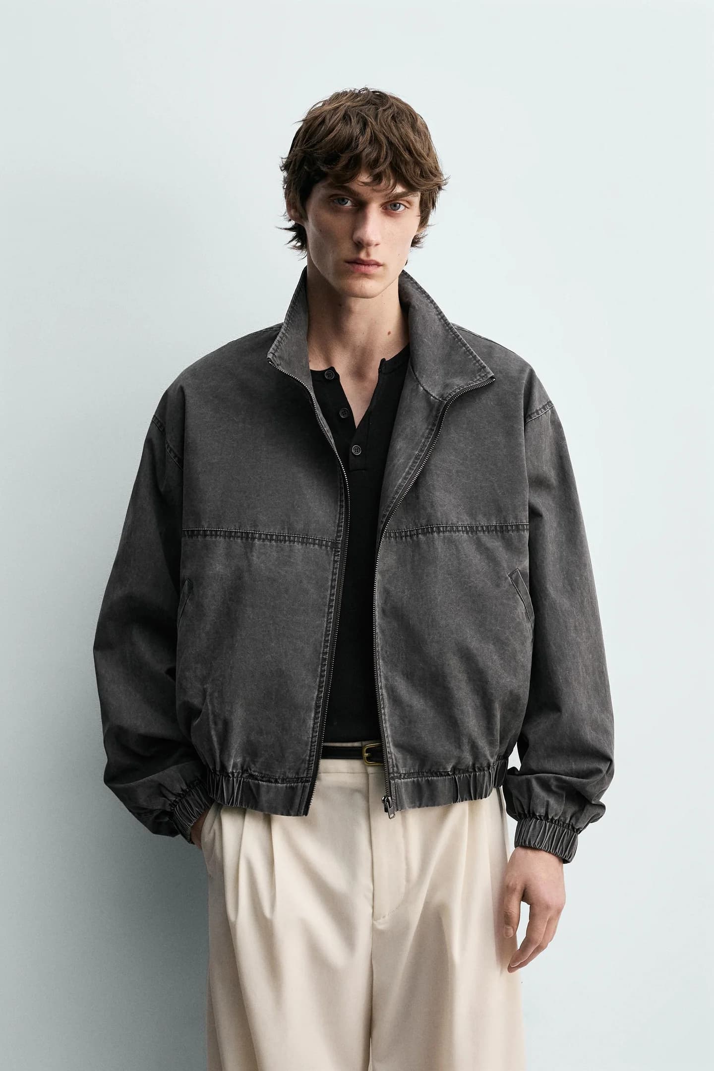 УКОРОЧЕНАЯ КУРТКА С ЭФФЕКТОМ СТИРКИ - фото 3