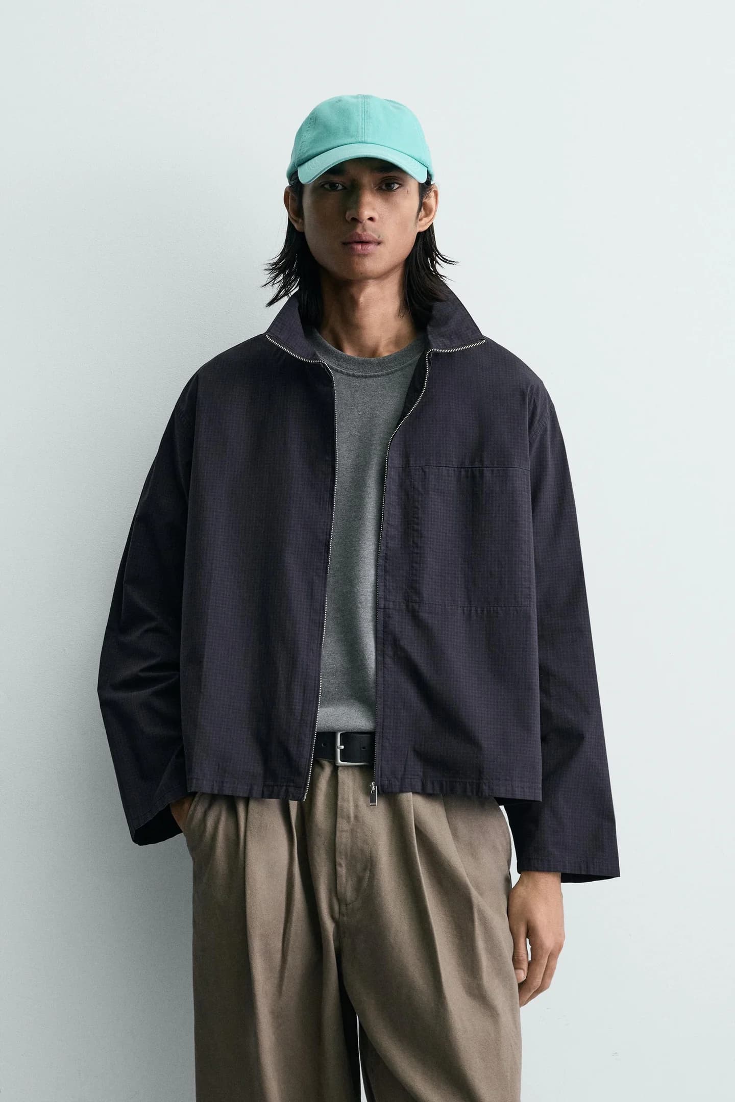 РУБАШКА СВОБОДНОГО КРОЯ В КЛЕТИКУ НА МОЛНИИ